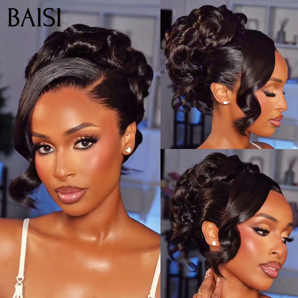 BAISI Nouvelle Arrivée Perruques Moitié Prix 13x4 frontal Lace 189€ ou Vietnam Hair 329€ Chignon de nattes NOIR en chignon bun En 100% cheveux humains