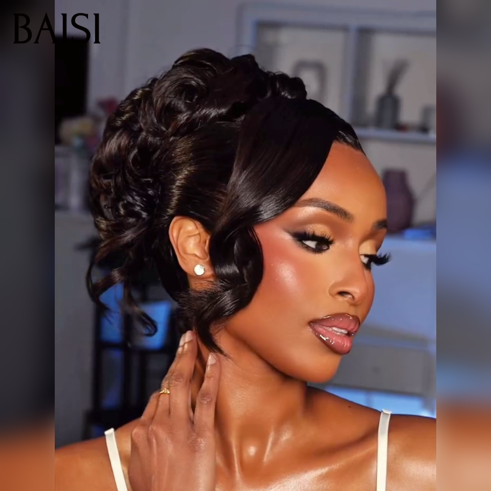 BAISI Nouvelle Arrivée Perruques Moitié Prix 13x4 frontal Lace 189€ ou Vietnam Hair 329€ Chignon de nattes NOIR en chignon bun En 100% cheveux humains