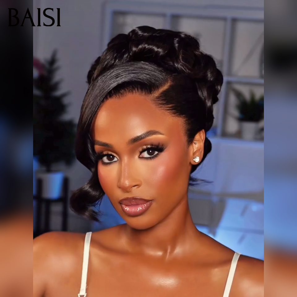 BAISI Nouvelle Arrivée Perruques Moitié Prix 13x4 frontal Lace 189€ ou Vietnam Hair 329€ Chignon de nattes NOIR en chignon bun En 100% cheveux humains