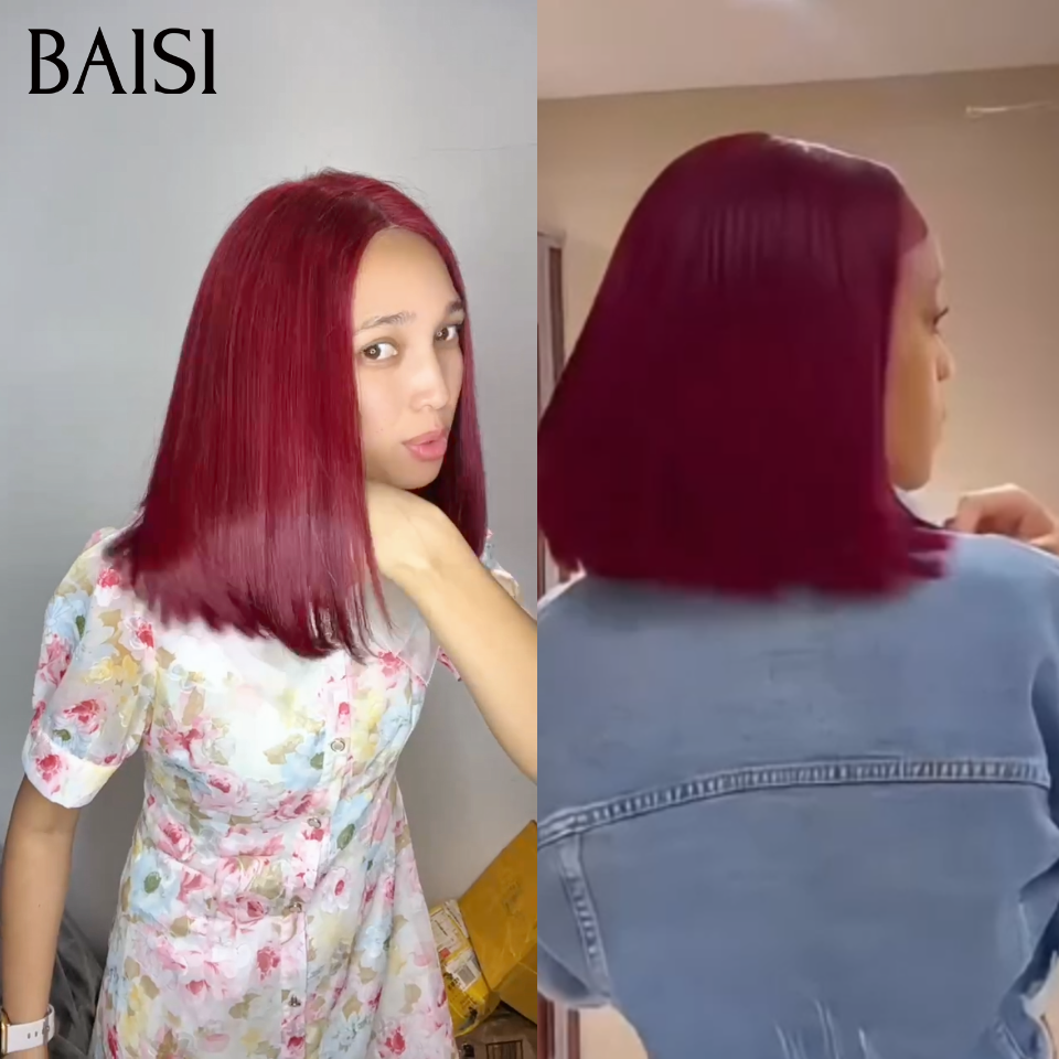 Perruque de luxe BOB Lisse Rouge Bordeaux 12 pouce 129€ très bonne qualité confirmé et recommandé par la cliente 100% vietanam hair