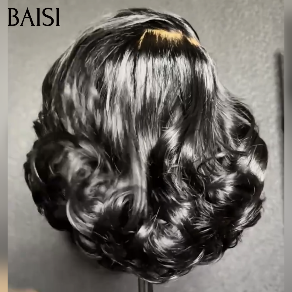 BAISI promotion 100% vrais cheveux humains perruque 75€ 13*4 lace frontale 10 Pouces volume de 200% Bouclé noir promo