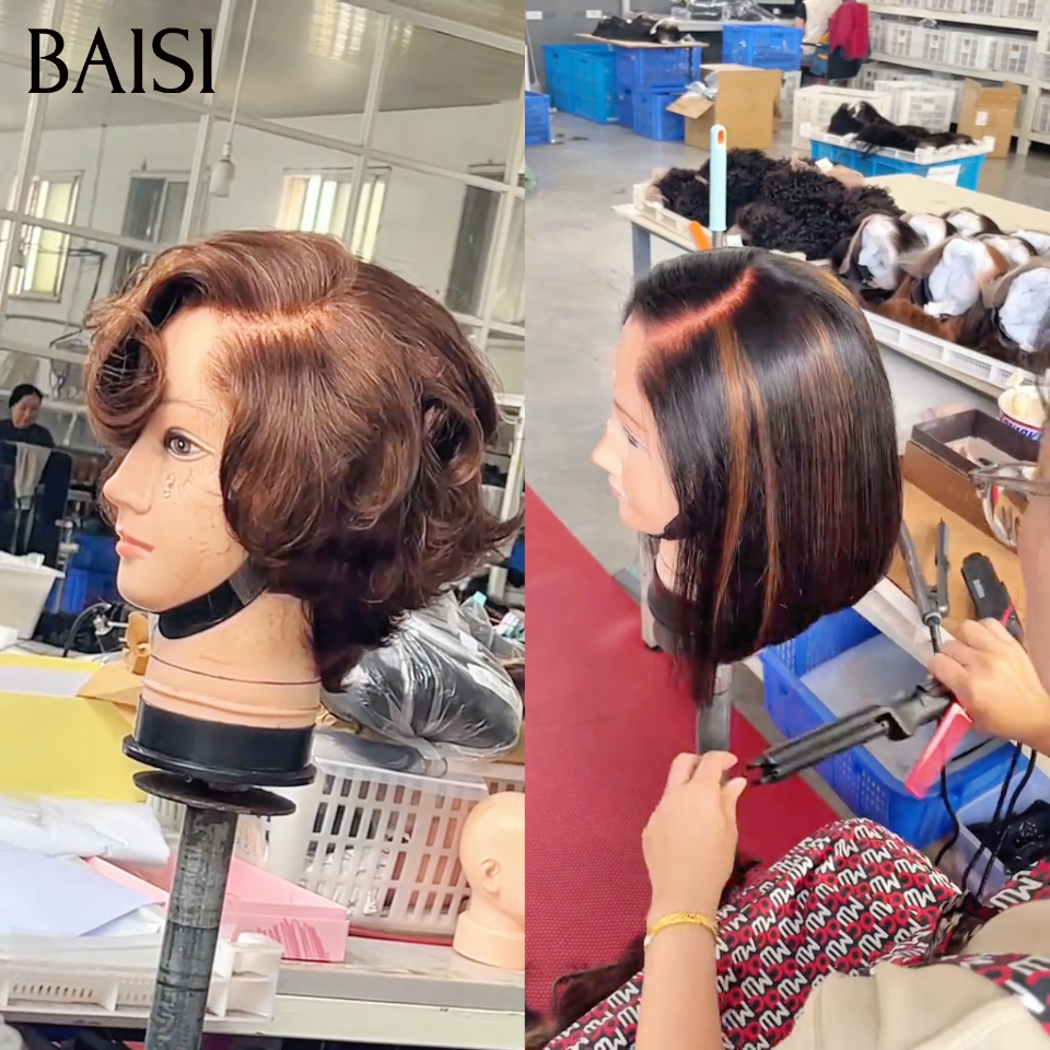 BAISI promo 2 Perruques Prêt-à-porter lisse couleur Marron 1BT4# facile à porter Bonne qualité en 100% Cheveux Humains