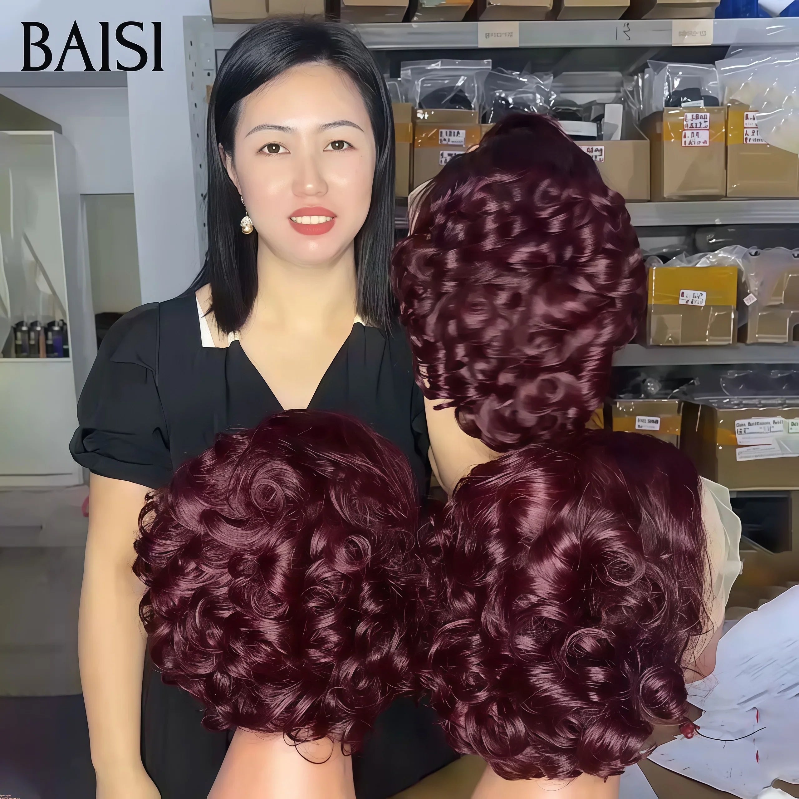BAISI 13X4 lace Perruque Pixie vague Coiffure Bordeaux 99J# 6 Pouces Moitié Prix finger wave 65€ en 100% Cheveux Humains MP50