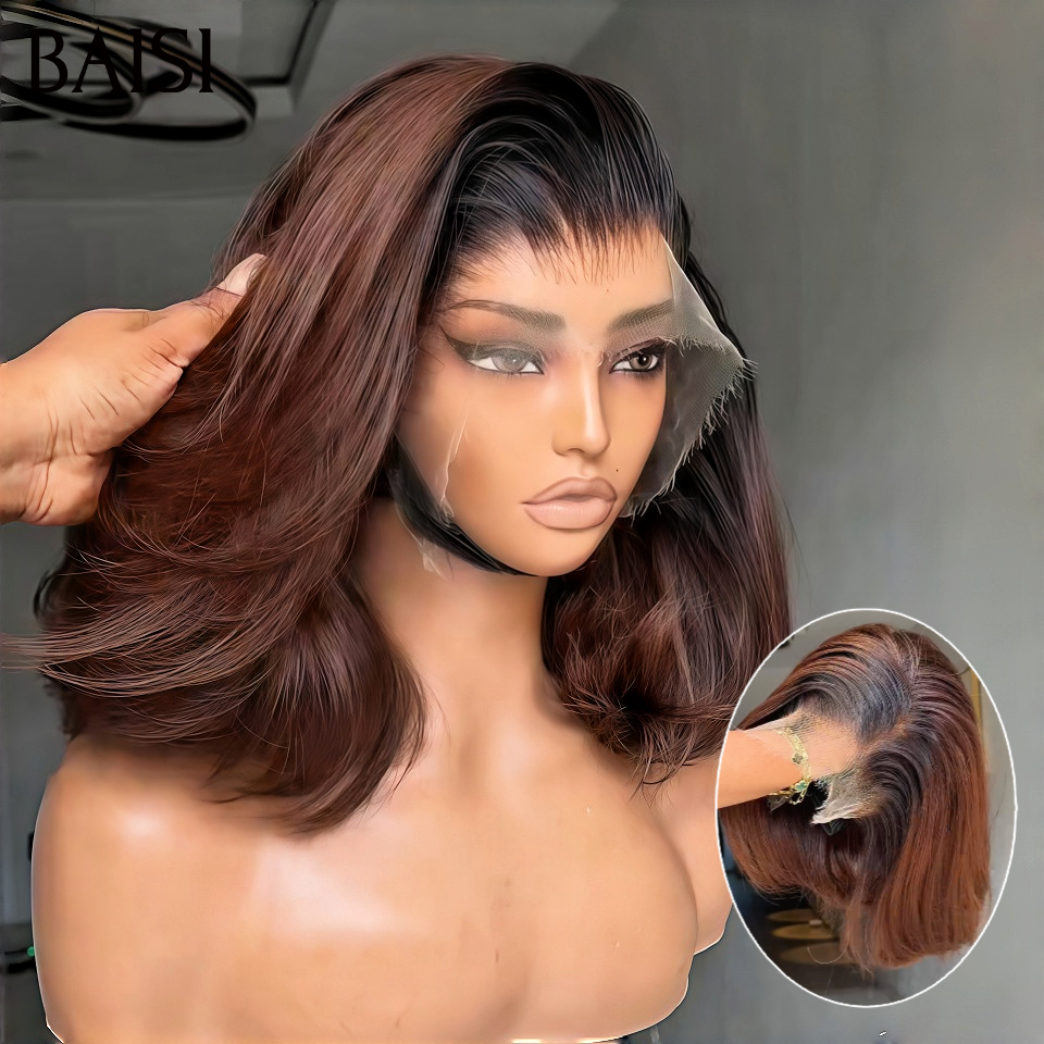 BAISI 1 marron lisse frontale 12pouce et 14 pouce disponible couleur simple bon résultat bon le travail ou le quotidien vrais cheveux humains