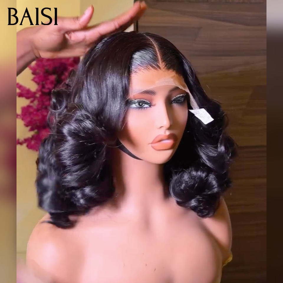 BAISI 13*4 lace frontal Perruque egg wave noir 100€ ou 4/30# 89€ ou Chioma pixie sans lace 39€ finger wave NOIR Moitié Prix Livraison Express 48H en 100% cheveux humains