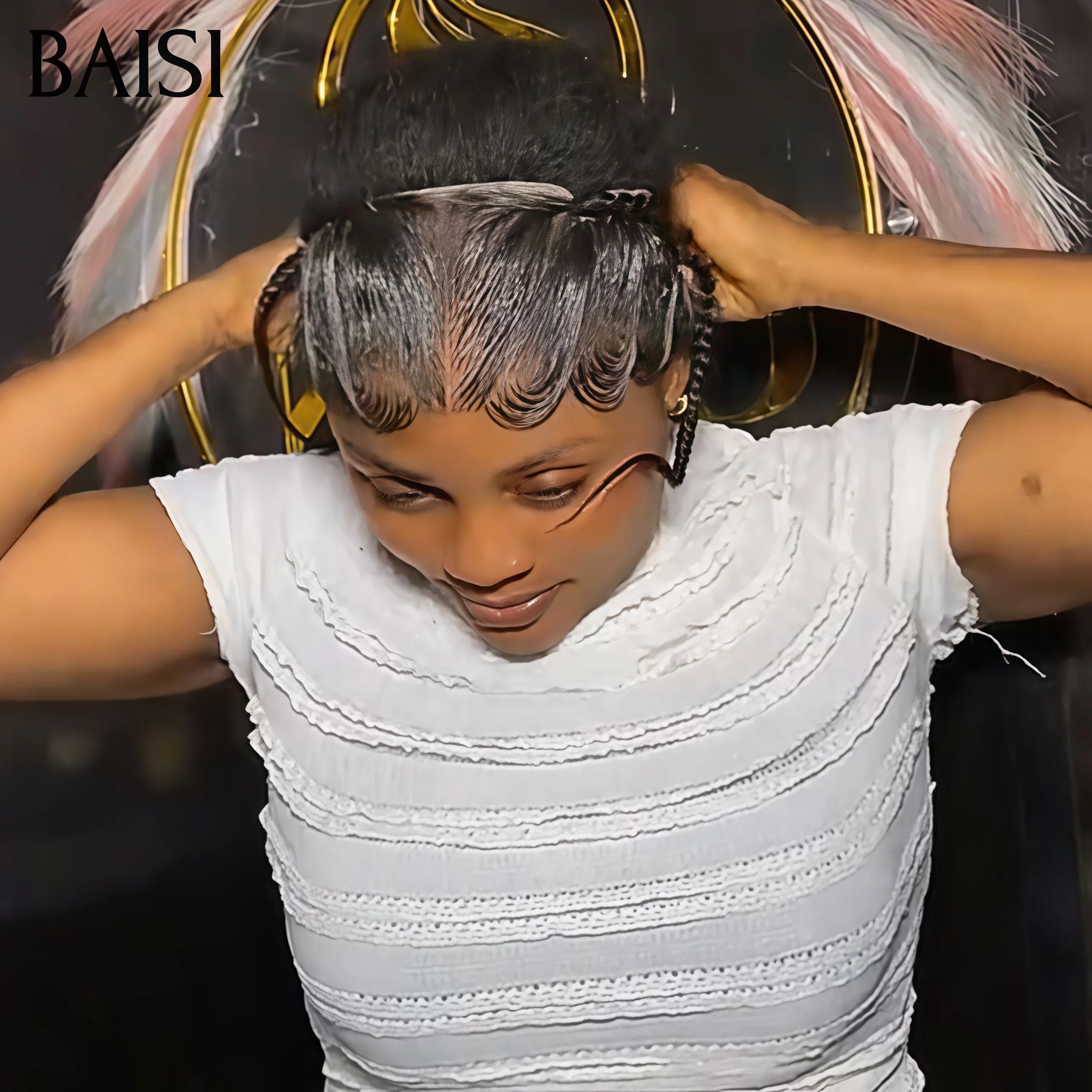 BAISI 45€ 100% comme la video Grande 13X4 lace frontale 12 Pouces avec natte prête à porter simple et efficace résultat beau et naturel