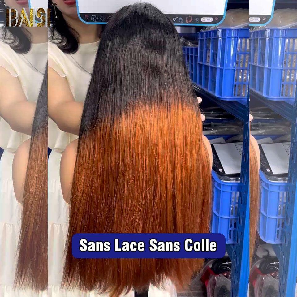 BAISI 2X6 Parrucche di Lusso Lisce senza colla colore Marrone e Nero 1BT30# A1 Realizzate con capelli double drawn ciocche vergini volume 300% densità oltre 20 anni di utilizzo B