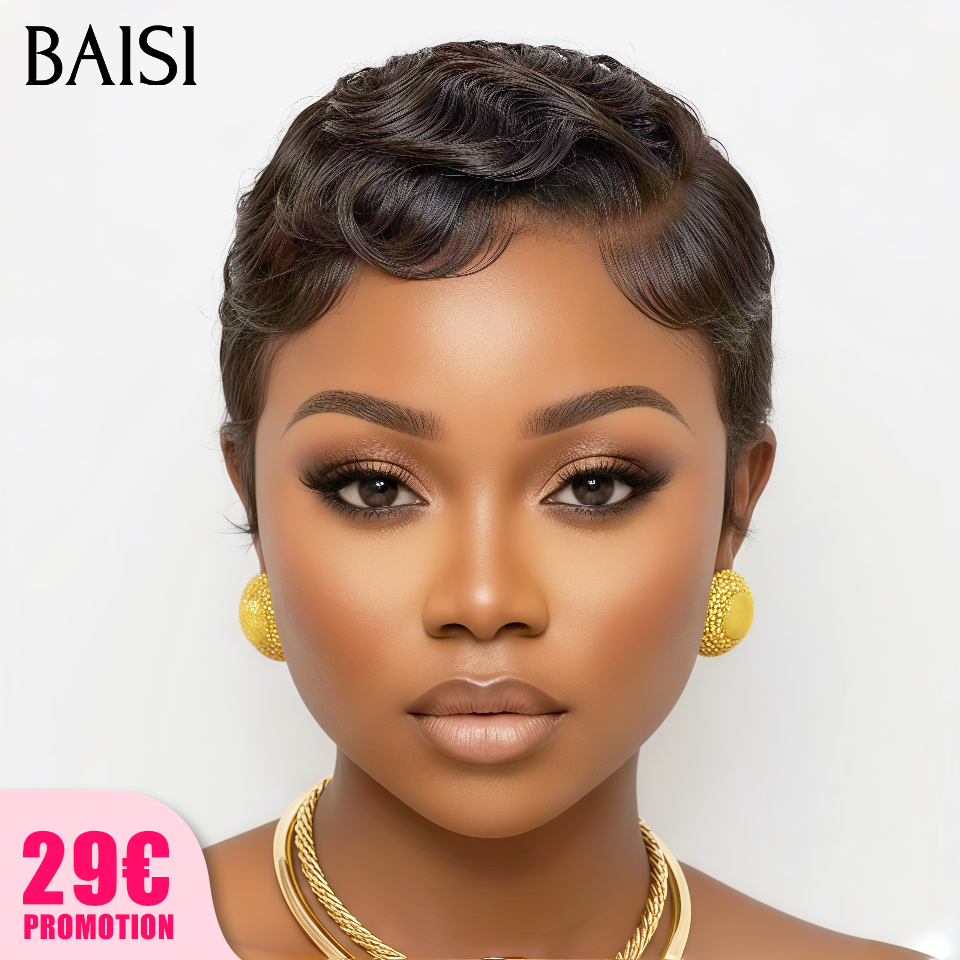 BAISI Perruque 29€ Chioma Pixie finger wave ou 1 achetée + 1 cadeau OFFERT 44€ en Promo ou Couleurs Mixte sans Colle sans lace 69€ En 100% Cheveux Humains FR38