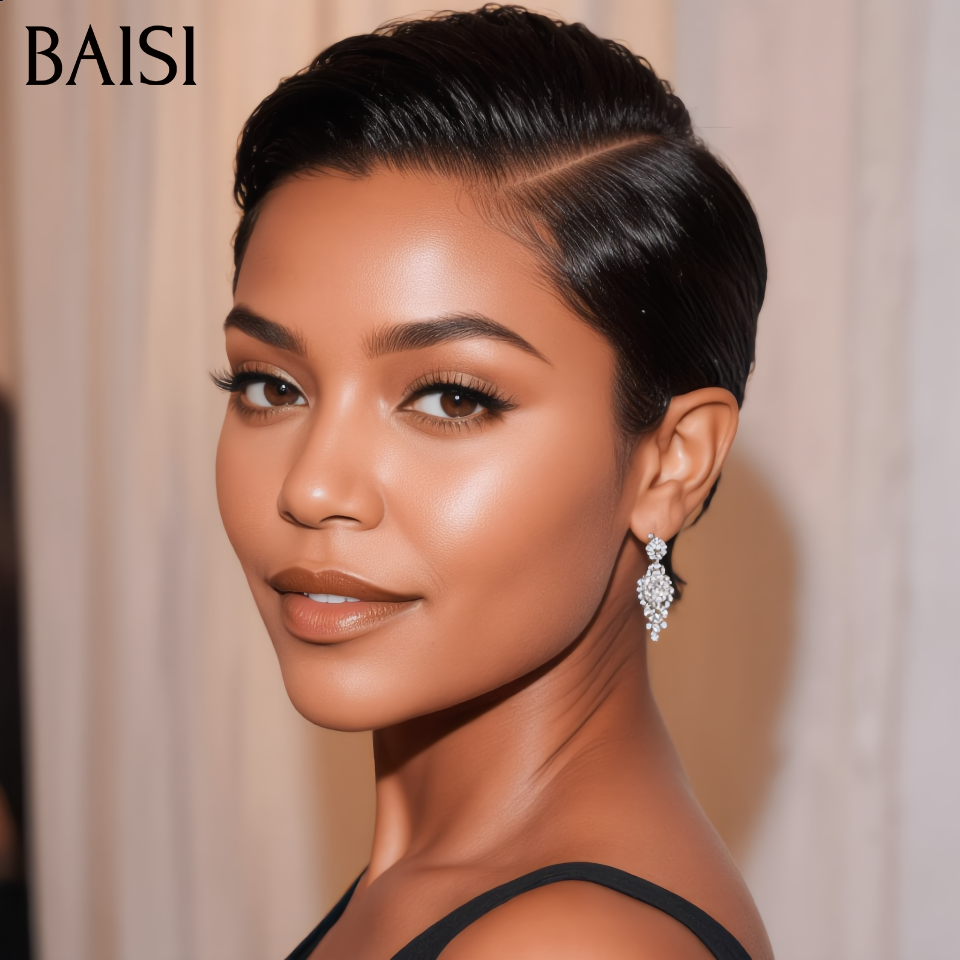BAISI 13X4 Straight Bob Wig In Brown #4 Pre-Plucked No Glue Needed in 100% Raw Hair Lace Already Cut