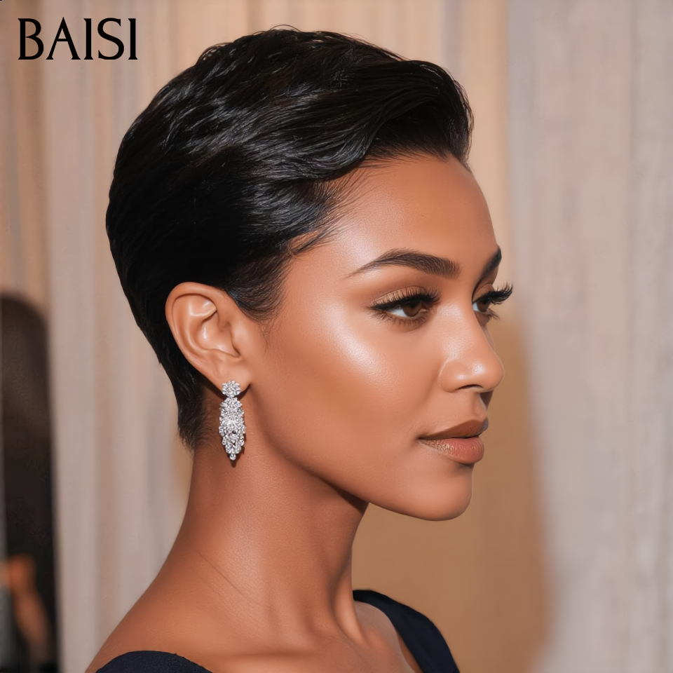 BAISI 13X4 Straight Bob Wig In Brown #4 Pre-Plucked No Glue Needed in 100% Raw Hair Lace Already Cut