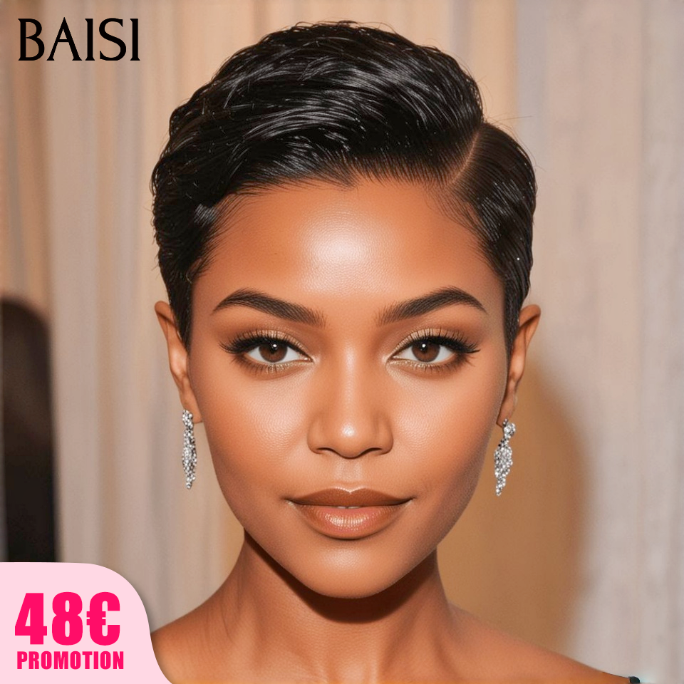 BAISI Collection 48€ Pixie coupe courte ou Afro 46€ ou 59€ Sans Colle ou Avec Frontale Coupe vibrante Fabriqué à la Machine en 100% Cheveux Humains