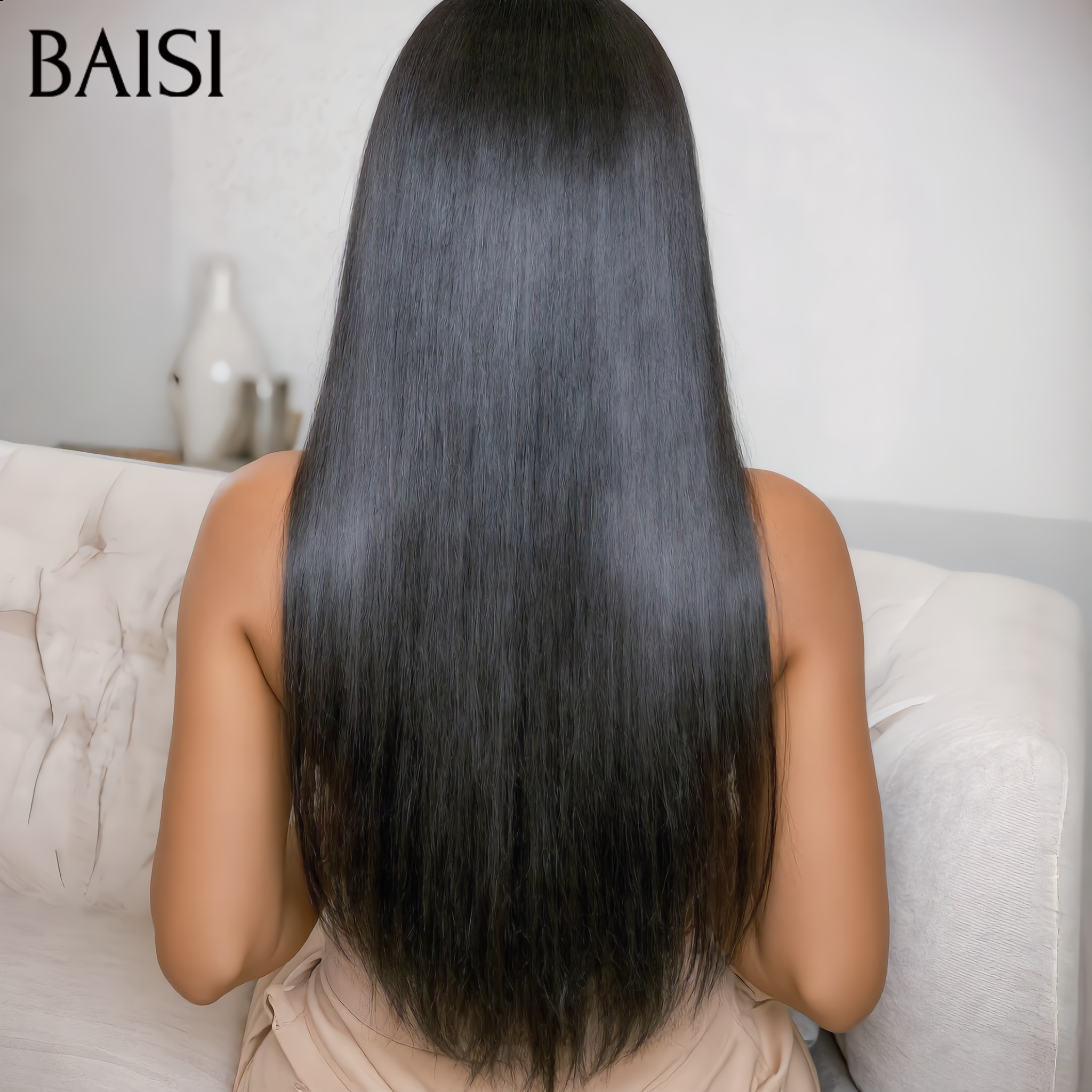 BAISI 13x4 Frontal Perruque Lisse BLACK FRIDAY BAS Prix en couleur noir Pré-plucked Pas Besoin de Colle en 100% Raw Hair Lace déjà couper