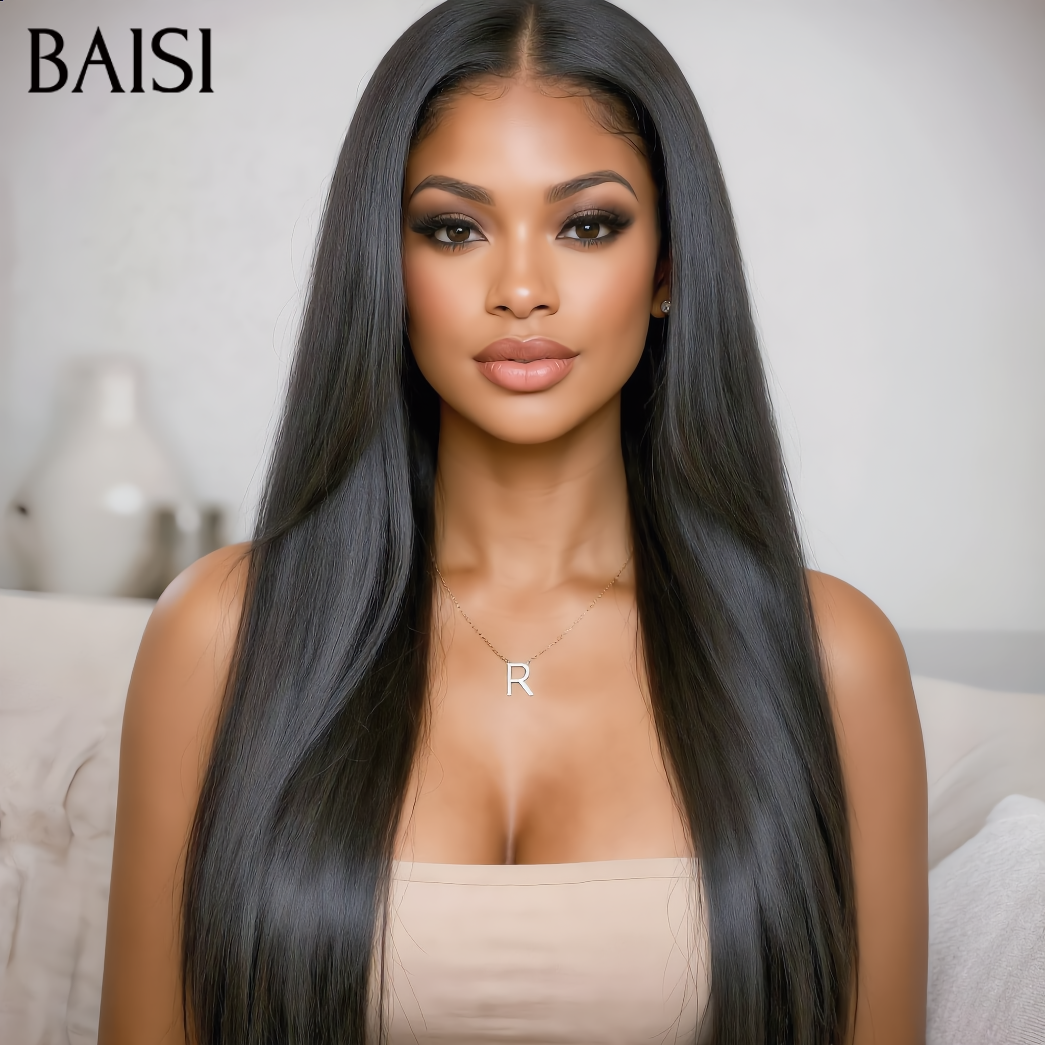 BAISI 13x4 Frontal Perruque Lisse BLACK FRIDAY BAS Prix en couleur noir Pré-plucked Pas Besoin de Colle en 100% Raw Hair Lace déjà couper