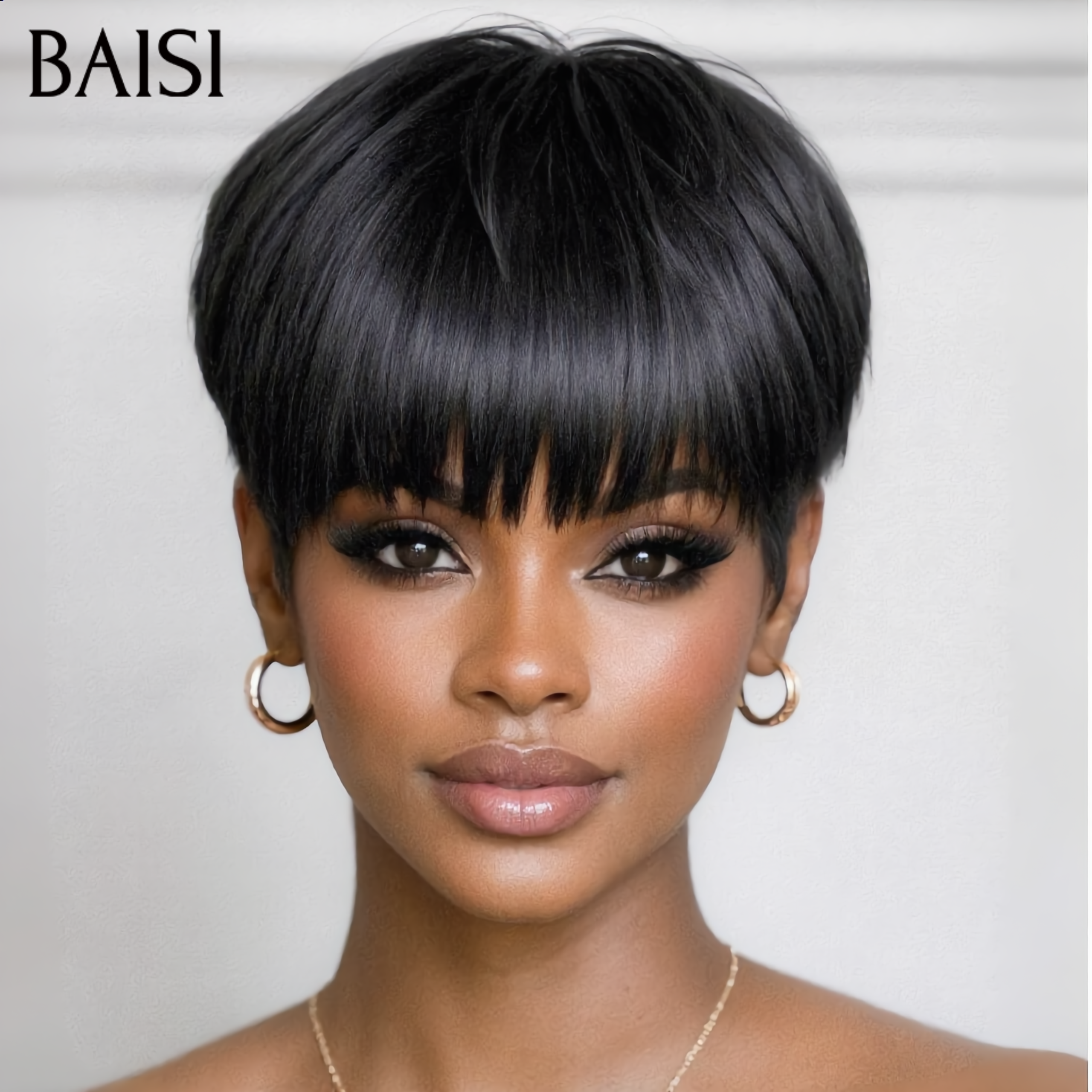 BAISI pixie 42€ en Couleur Marron Mix Miel 4#27# 9047 Pixie Noir #026 petite coupe fabriqué à la machine Sans Colle Sans Lace