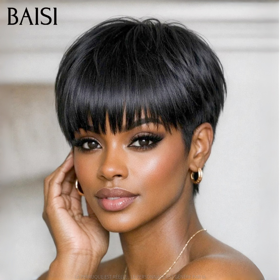 BAISI HAIR FR 4 Perruques Petite Coupe 100€ Changer de Look Tous les Jours en 100% Cheveux Humains