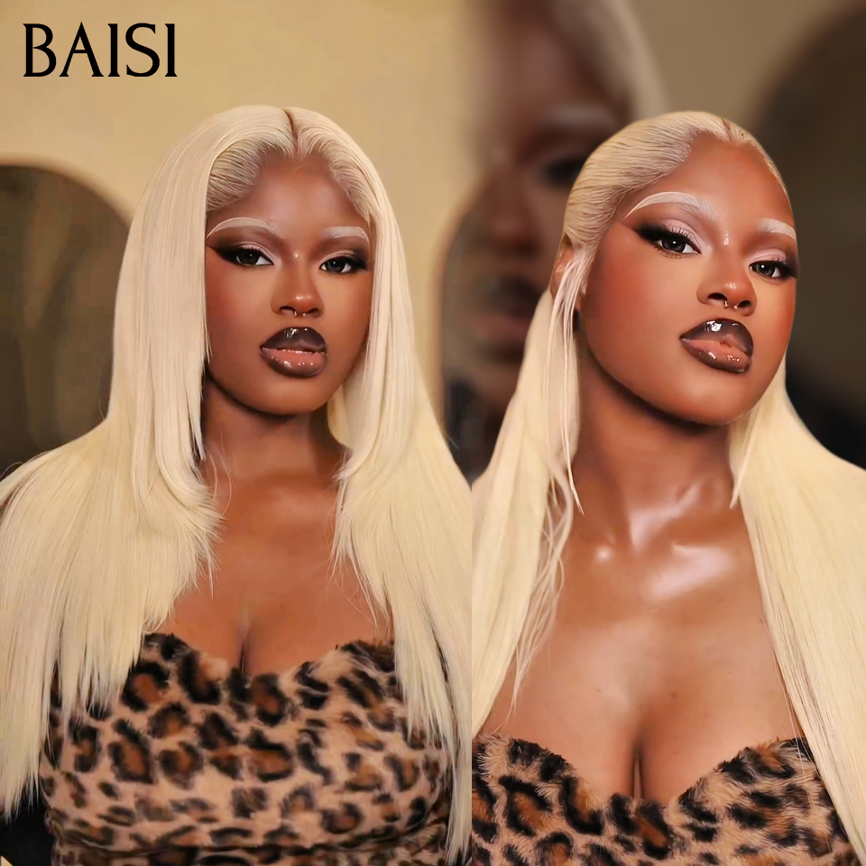BAISI 13X4 Lace Frontal Peruca Lisa Cor Loiro #613 em 100% Cabelo Humano