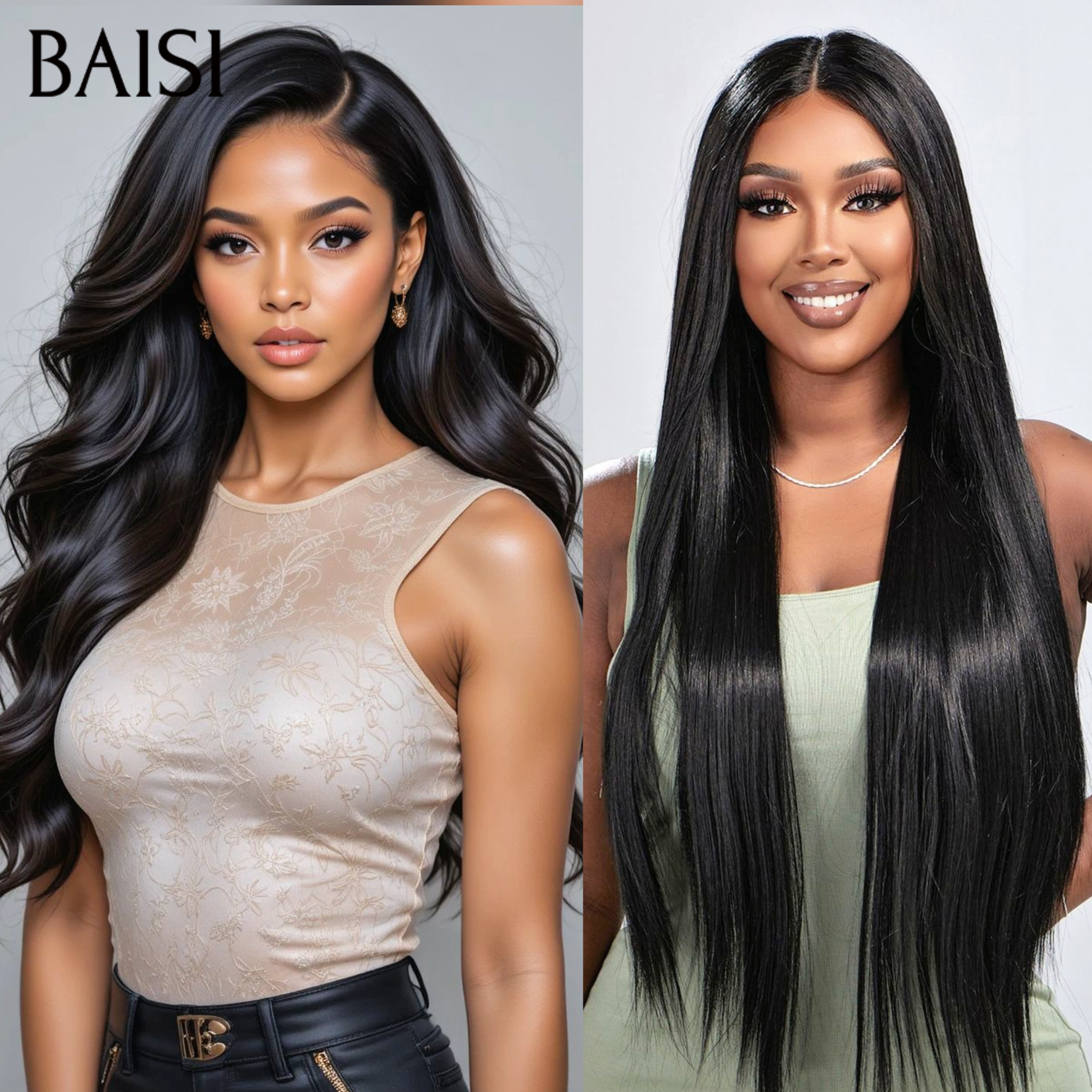 BAISI 2 Perruques Prix Grossite 250€ Facile à Revendre textures différents lisse et wave PROMO 100% Cheveux Humains