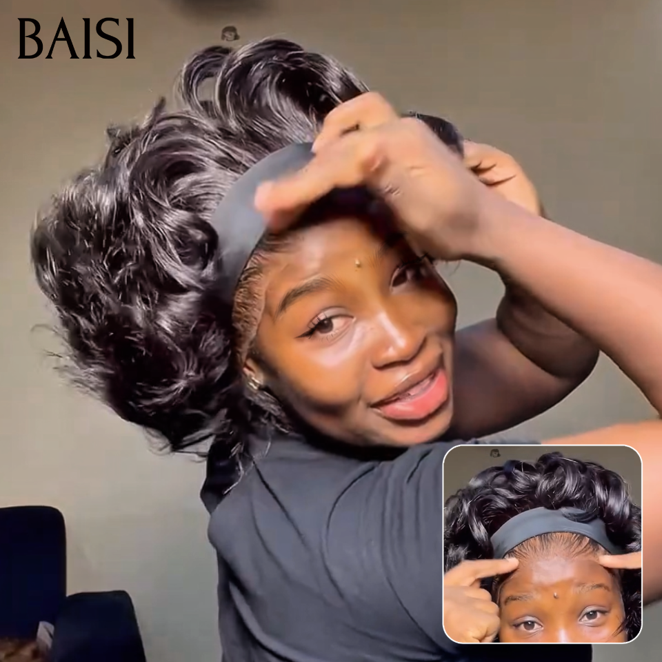 BAISI Perruque Bandeau BOB BOUCLE Egg Wave 10Pouces + bandeau gratuit 88€ Sans Colle Facile à Porter 100% Cheveux Humains