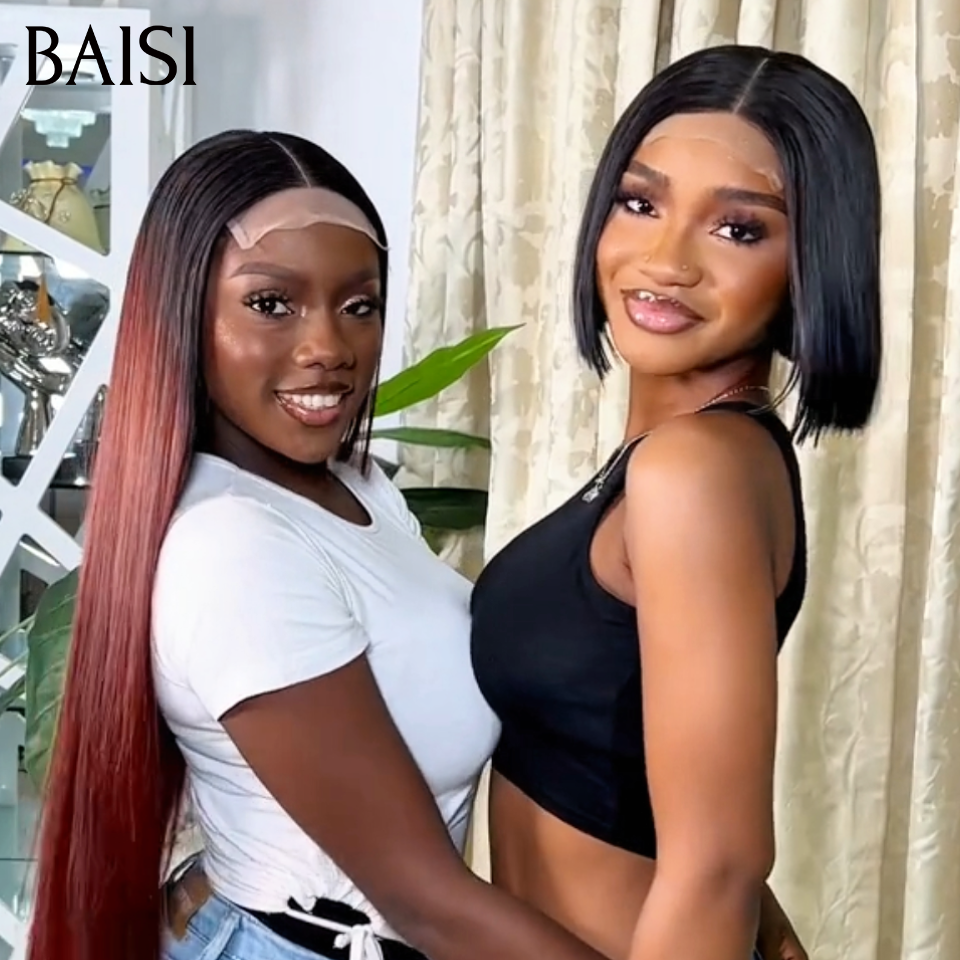BAISI 4x4 Straight Bob Wig in Black 8 and 14 Inches in 100% Human Hair