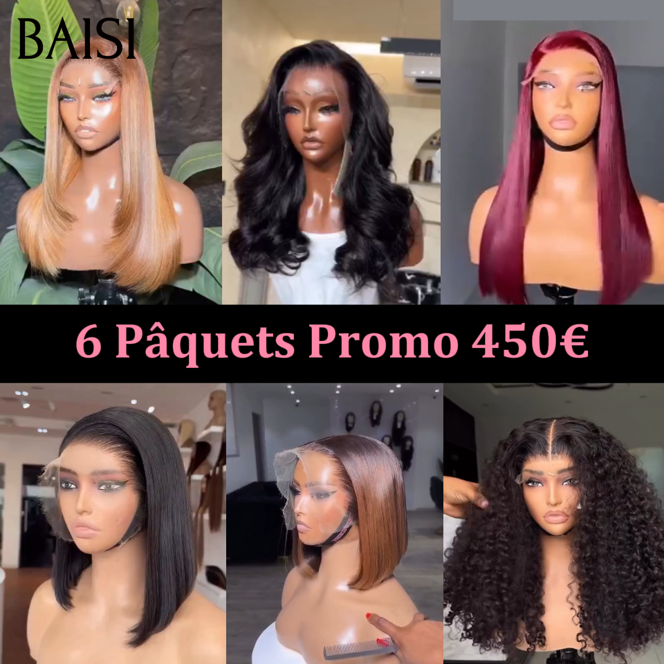 BAISI 6 Pâquets Promo 450€ ( 24P+24P+12P+10P+10P+8P ) OU 6 Pâquets Soldes 550€ ( 18P+18P+12P+12P+10P+8P) Facile à Revendre PROMO Prix usine Fournisseur100% Cheveux Humains