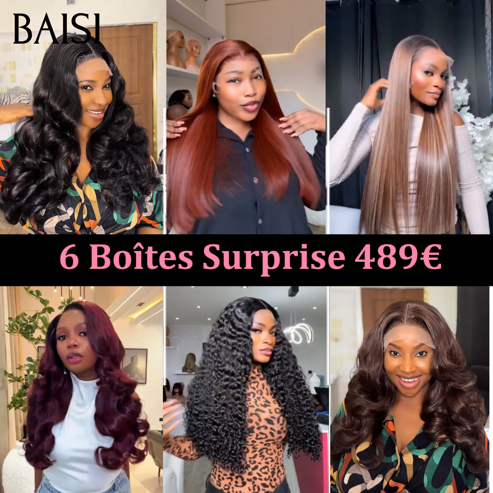 BAISI 6 Boîtes Surprise 409€ ( 20 pouce X 4 ) ou 6 Boîtes Surprise 489€ ( 18 pouce X 6 ) Facile à Revendre PROMO Prix Fournisseur Soldes en 100% Cheveux Humains