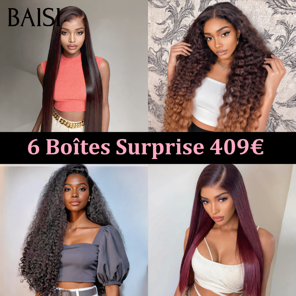 BAISI 6 Boîtes Surprise 409€ ( 20 pouce X 4 ) ou 6 Boîtes Surprise 489€ ( 18 pouce X 6 ) Facile à Revendre PROMO Prix Fournisseur Soldes en 100% Cheveux Humains