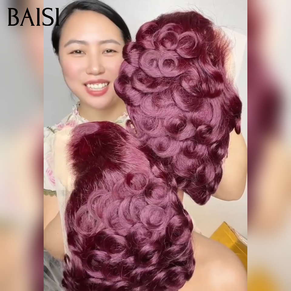 BAISI Pixie Egg wave Couleur Bordeaux #99J ou Noir #1B avec Lace Frontal 13x4 en 100% Cheveux Humains Prix Promotion Stock Limité