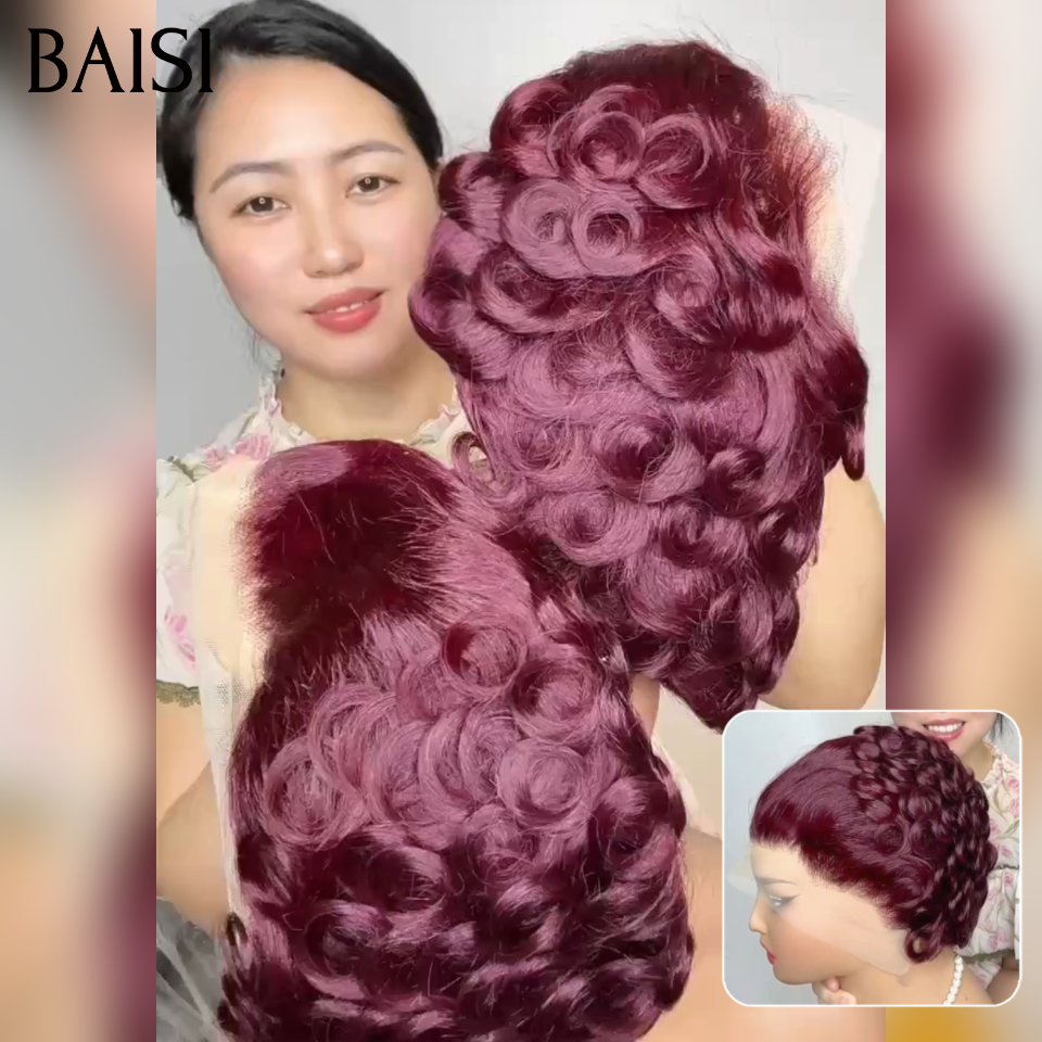 BAISI Pixie Egg wave Couleur Bordeaux #99J ou Noir #1B avec Lace Frontal 13x4 en 100% Cheveux Humains Prix Promotion Stock Limité