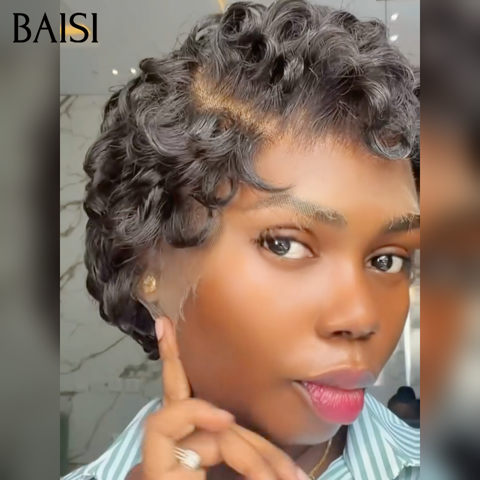 BAISI Perruque Pixie 6pouces Wave en Lace Frontal 13x4 avec Raie de côté Prix bas 65€ ou Lot de 2 perruques bob 14pouces et 16pouces 179€ en 100% vrais cheveux humains