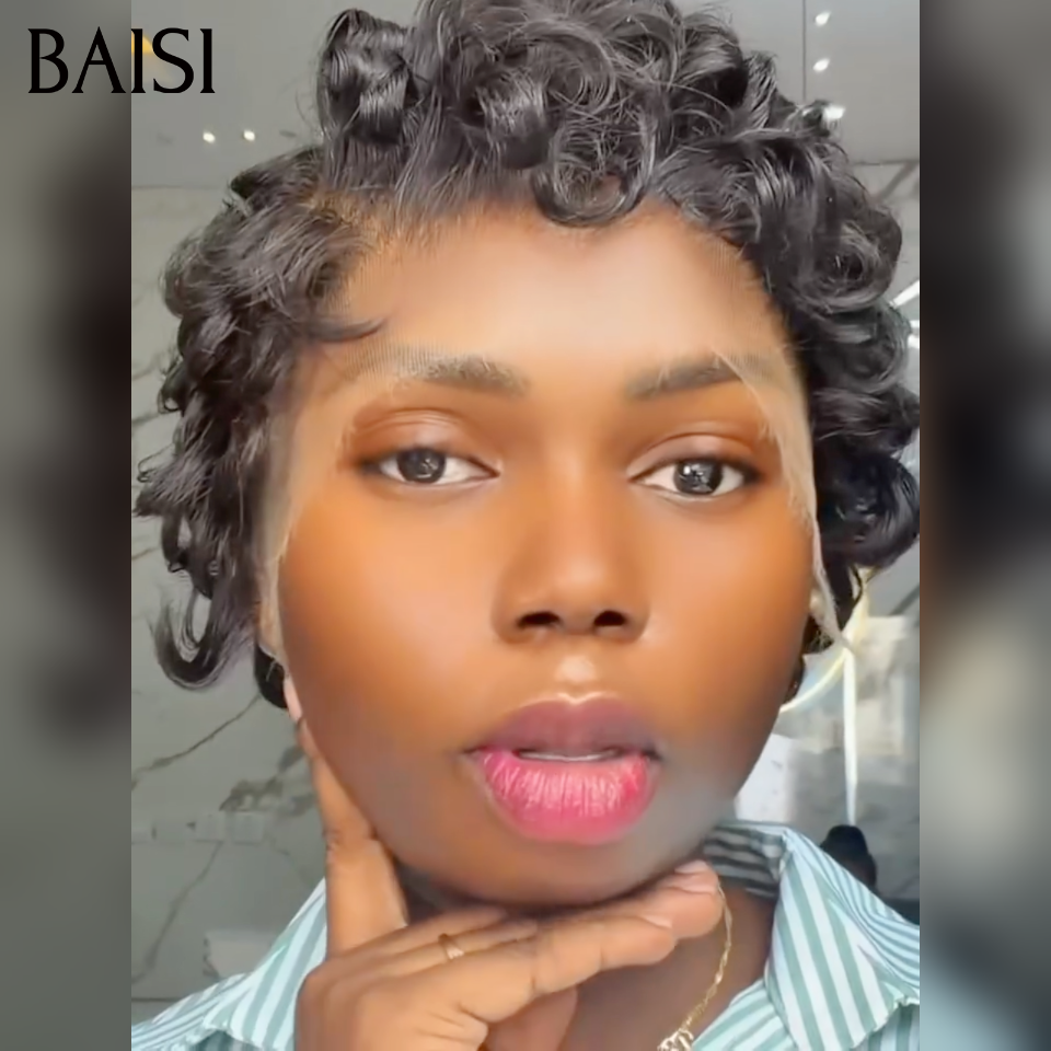 BAISI Perruque Pixie 6pouces Wave en Lace Frontal 13x4 avec Raie de côté Prix bas 65€ ou Lot de 2 perruques bob 14pouces et 16pouces 179€ en 100% vrais cheveux humains