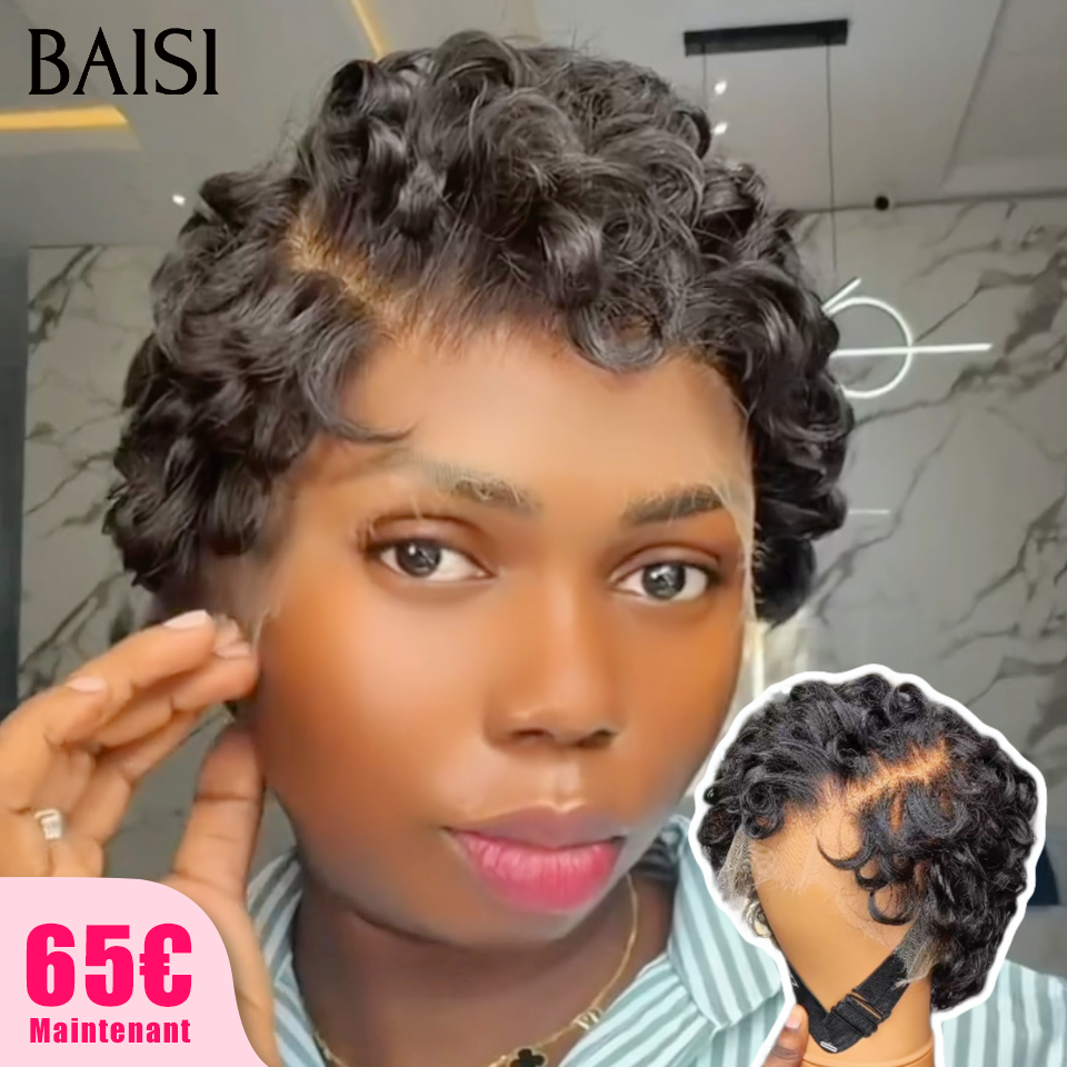 BAISI Perruque Pixie 6pouces Wave en Lace Frontal 13x4 avec Raie de côté Prix bas 65€ ou Lot de 2 perruques bob 14pouces et 16pouces 179€ en 100% vrais cheveux humains