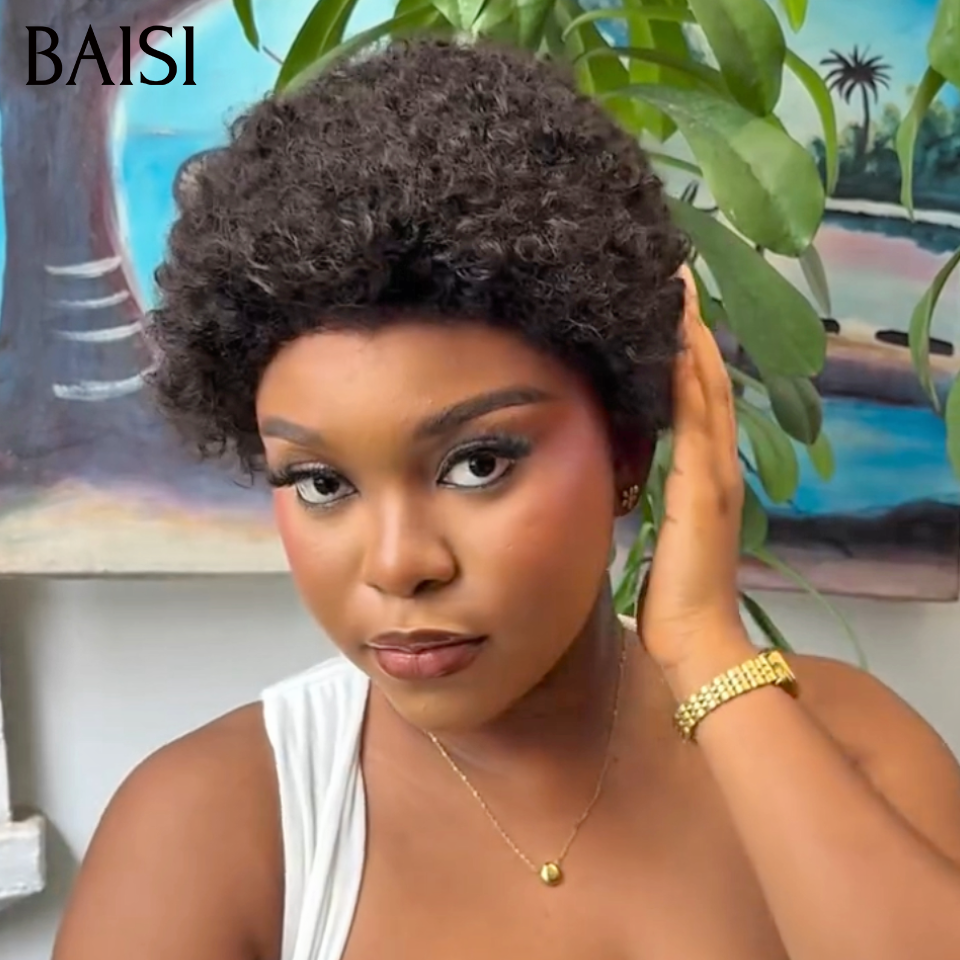 BAISI Pixie Afro Curly Lace 13x4 Frontal 65€ ou Lace Frontal HD + 4C 95€ En 100% Vrais Cheveux Humains