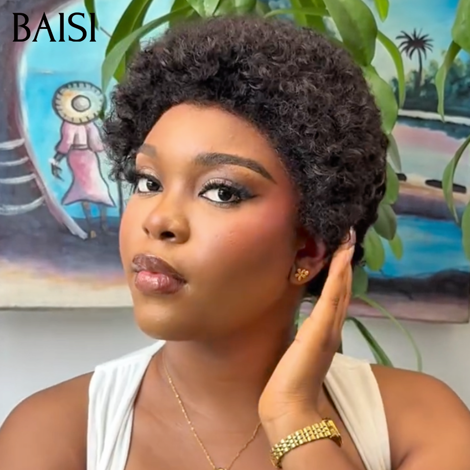 BAISI Pixie Afro Curly Lace 13x4 Frontal 65€ ou Lace Frontal HD + 4C 95€ En 100% Vrais Cheveux Humains