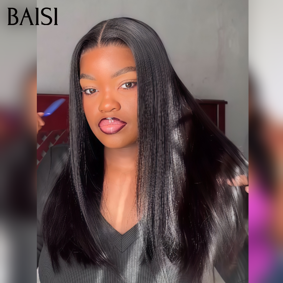 BAISI Lot de 2 Perruques 18 pouce 179€ 4x4 lace closure Body wave et Lisse en 100% Raw Hair