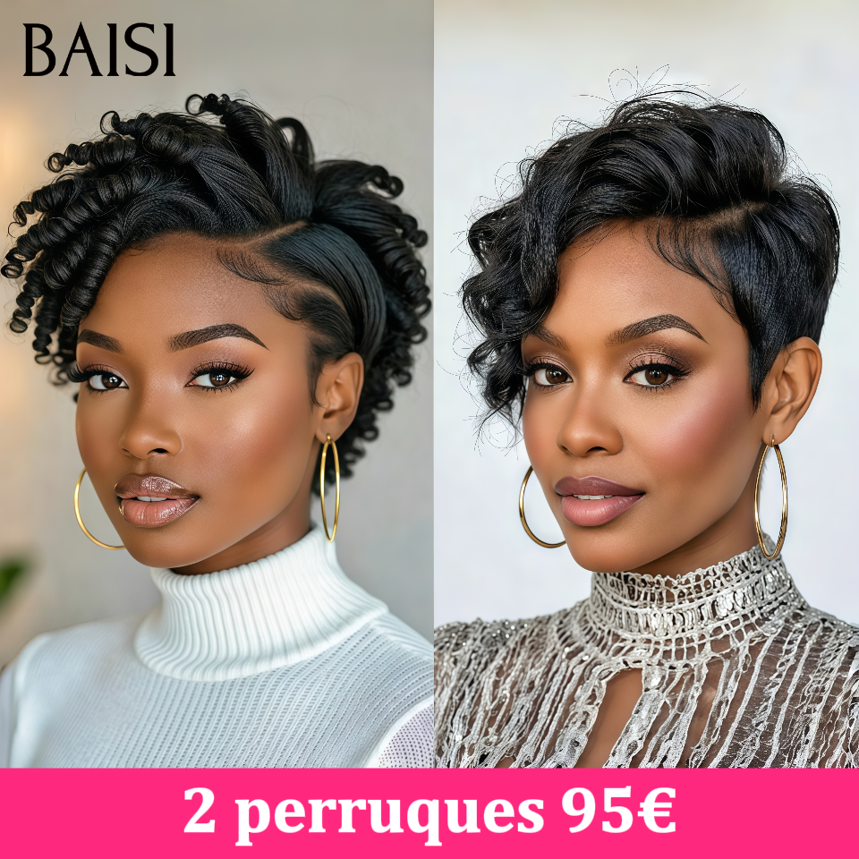 BAISI PROMO Maintenant 2 perruques 95€ 13X4 lace frontal Perruques pixie Version stylisée en 100% vrais cheveux humains