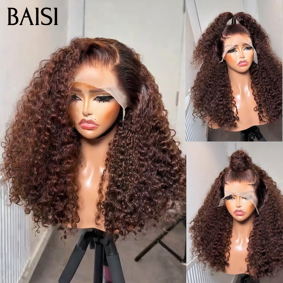 BAISI Perruque 13x4 lace frontal Marron Curly Wave 20 pouces 229€ 100% Recommandée en 100% Cheveux Humains