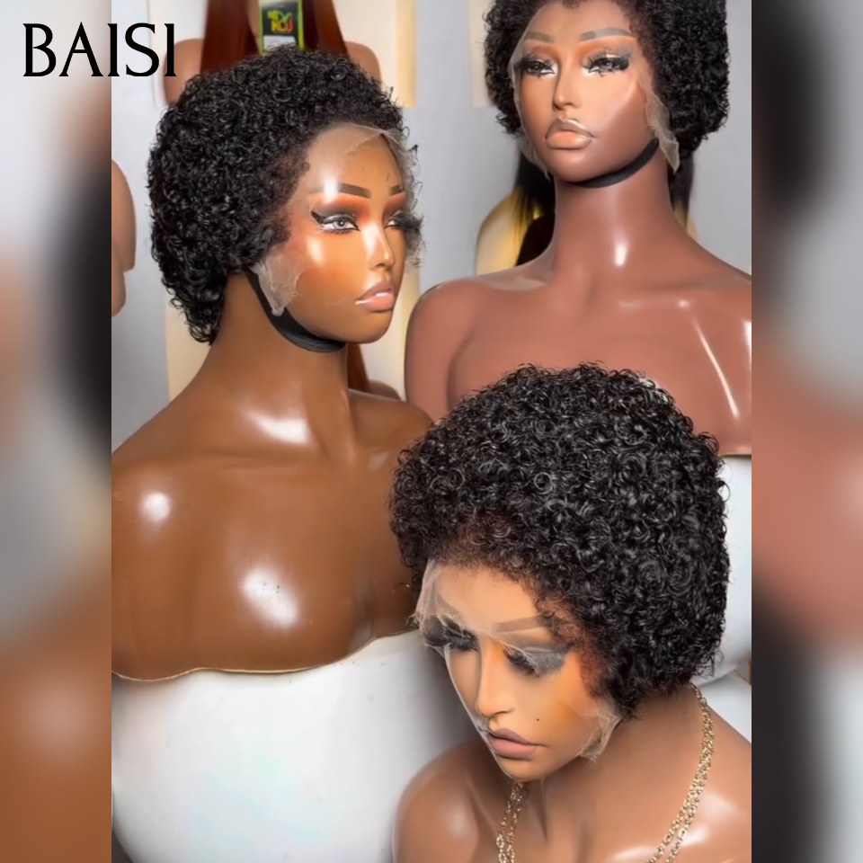 BAISI Peruca BOB encaracolada kinky sem lace nem cola com bandana na moda cabelo sintético 69€ Em 100% cabelo humano verdadeiro