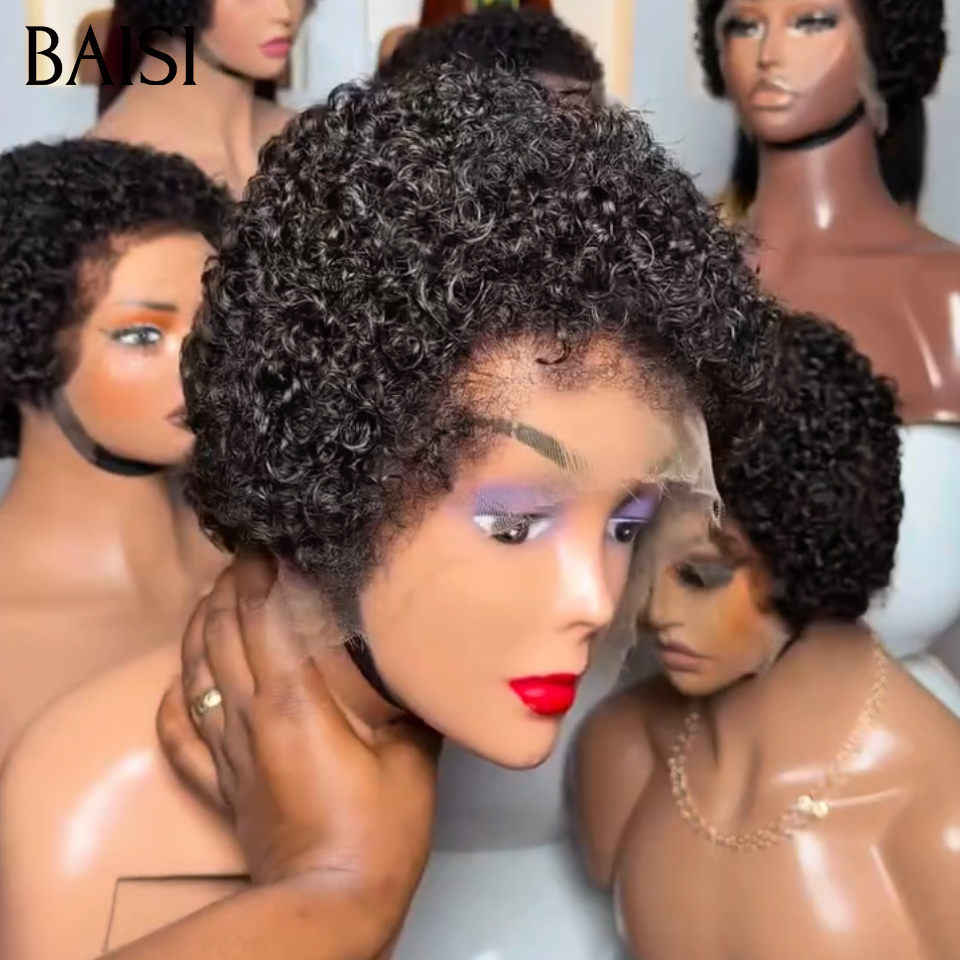 BAISI Peruca BOB encaracolada kinky sem lace nem cola com bandana na moda cabelo sintético 69€ Em 100% cabelo humano verdadeiro