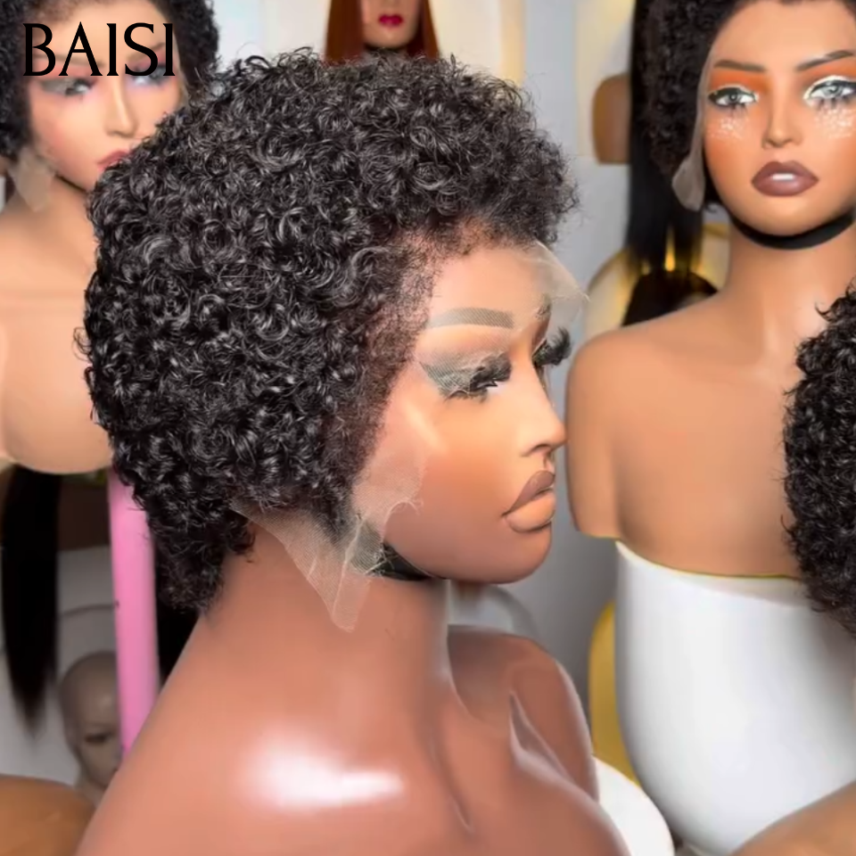 BAISI Peruca BOB encaracolada kinky sem lace nem cola com bandana na moda cabelo sintético 69€ Em 100% cabelo humano verdadeiro