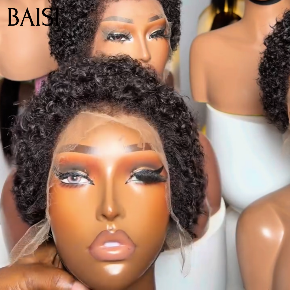 BAISI Peruca BOB encaracolada kinky sem lace nem cola com bandana na moda cabelo sintético 69€ Em 100% cabelo humano verdadeiro