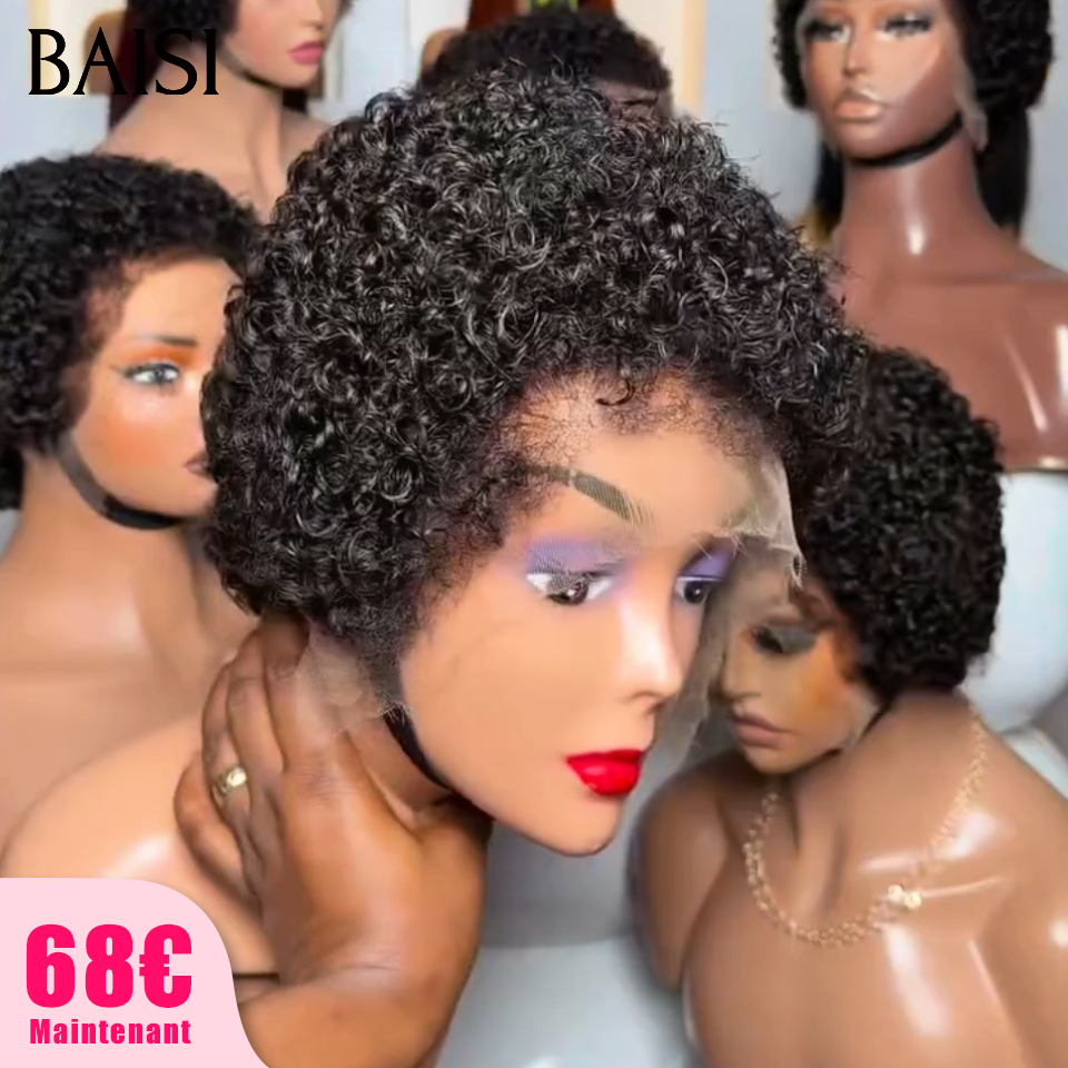 BAISI Peruca BOB encaracolada kinky sem lace nem cola com bandana na moda cabelo sintético 69€ Em 100% cabelo humano verdadeiro