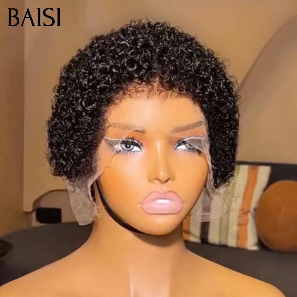 BAISI Pixie Curly Courte en Lace 13x4 Frontal 68€ Prix En Promotion En 100% Cheveux Humains