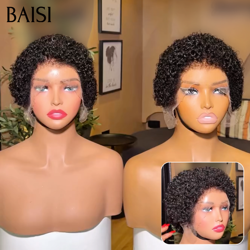 BAISI Pixie Curly Courte en Lace 13x4 Frontal 68€ Prix En Promotion En 100% Cheveux Humains