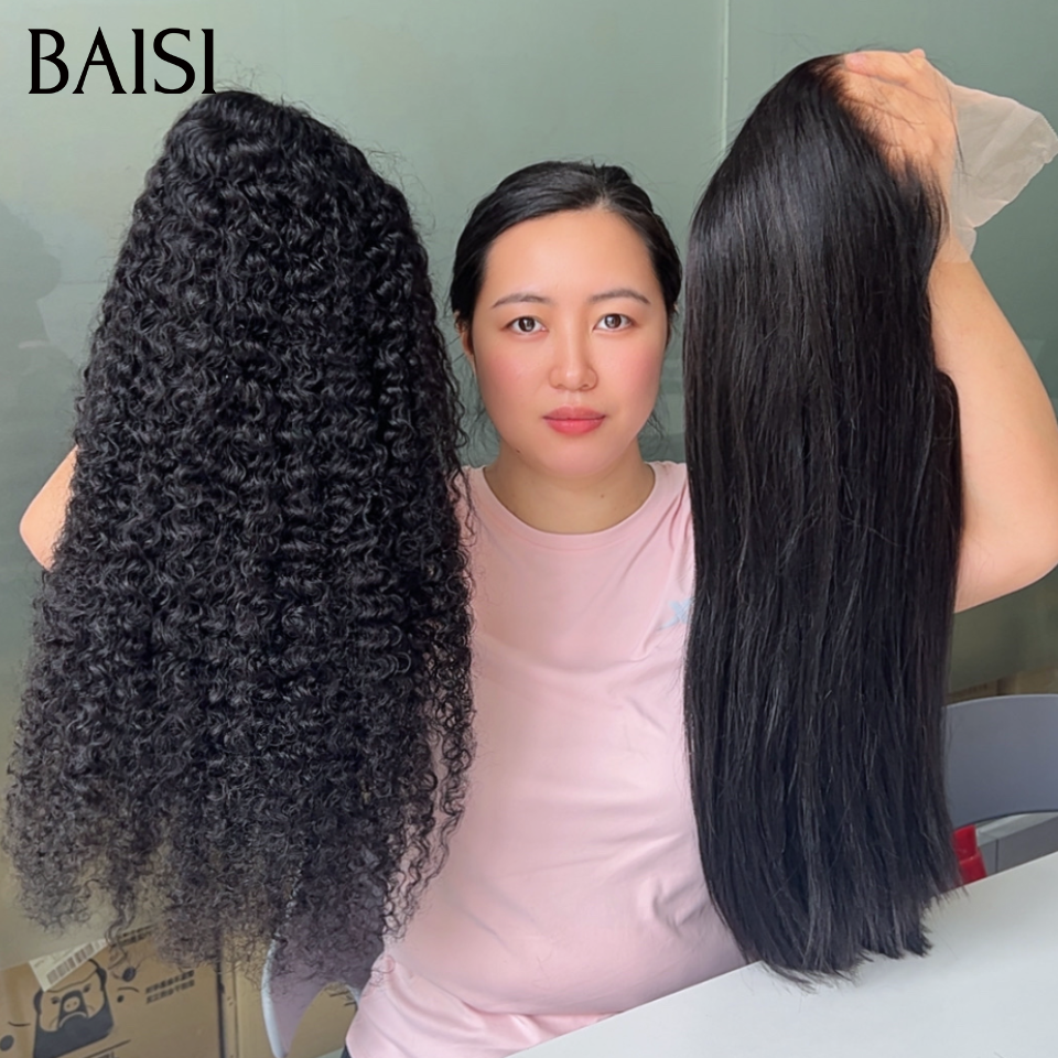 BAISI Perruque Longue 13X4 lace frontal Lisse ou Frisée 20Pouces Volume Bien Pleine Pour Sois ou Pour Revendre En 100% Cheveux Humains