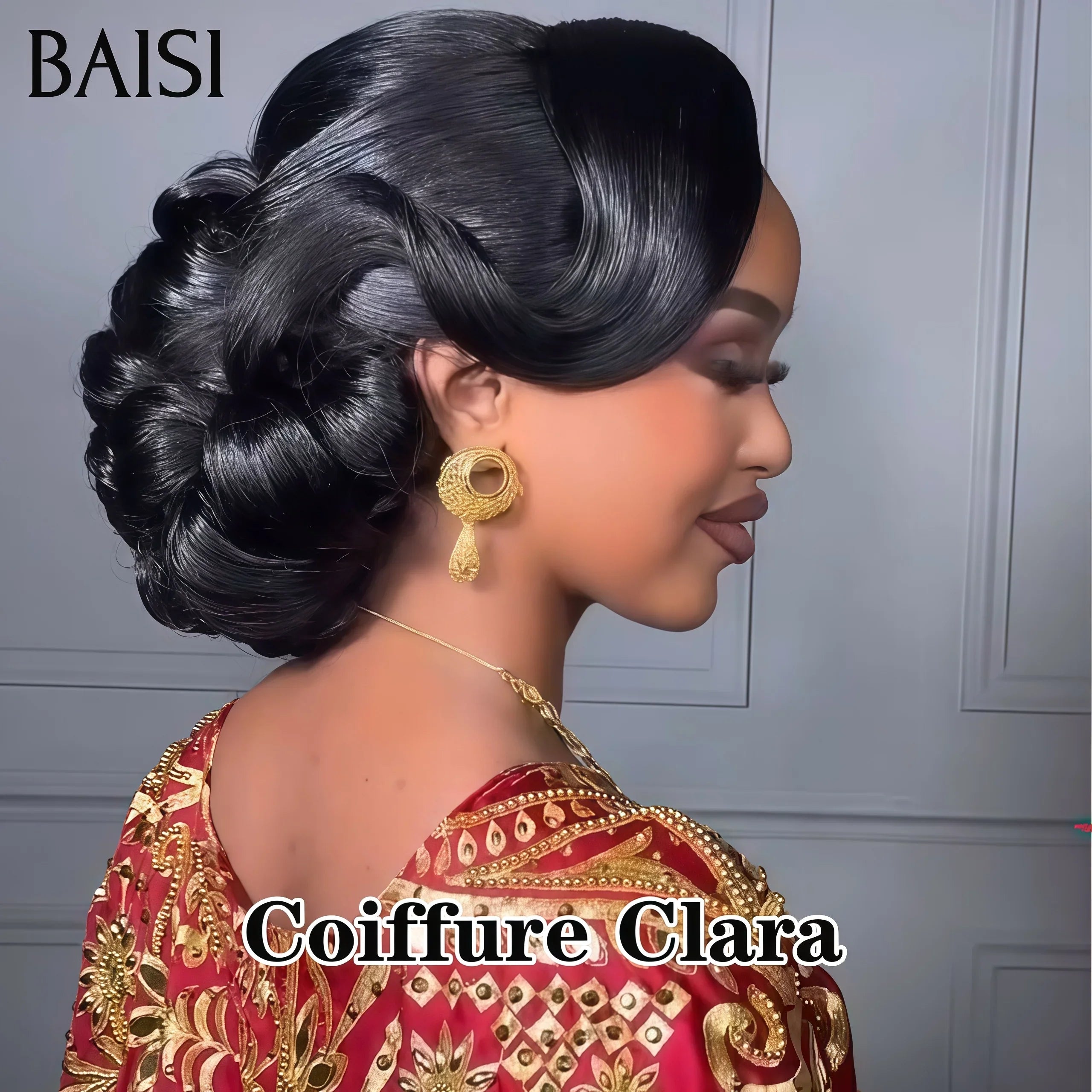 BAISI Coiffure de luxe Clara Perruques Mariage noir Prête à porter chignon et personalisation comme sur la vidéo 100% identique avec lace frontale événement spécial FR40