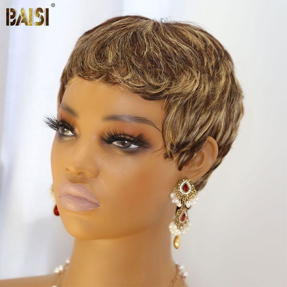 BAISI pixie 42€ en Couleur Marron Mix Miel 4#27# 9047 Pixie Noir #026 petite coupe fabriqué à la machine Sans Colle Sans Lace