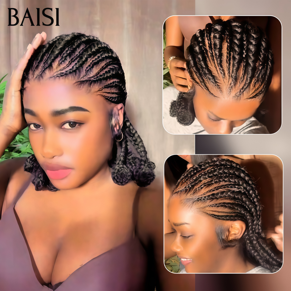 BAISI Perruques Full Lace 159€ avec coiffure double natte à la Mode Perruque Respirante et Elégante En 100% cheveux humains