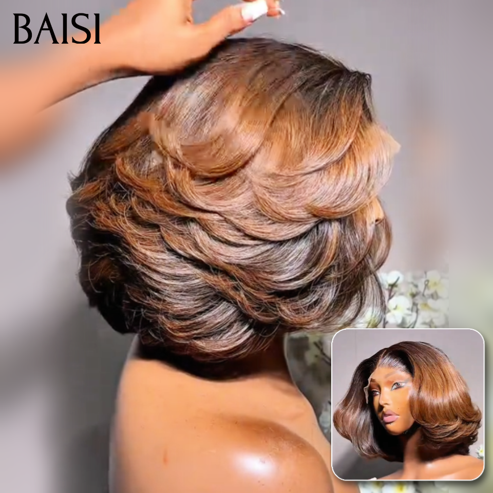 BAISI 13x4 Lace Perruque Wavy Coupe Dégradée Couleur Marron 12pouces 118€ Coiffure très Tendance Hyper Craquanteen en 100% Cheveux Humains