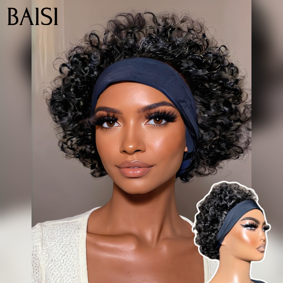 BAISI Perruque Bandeau BOB Bouclée Curly 10 Pouces 79€ Fabriquée A La Machine sans Colle sans lace en 100% Cheveux Humains