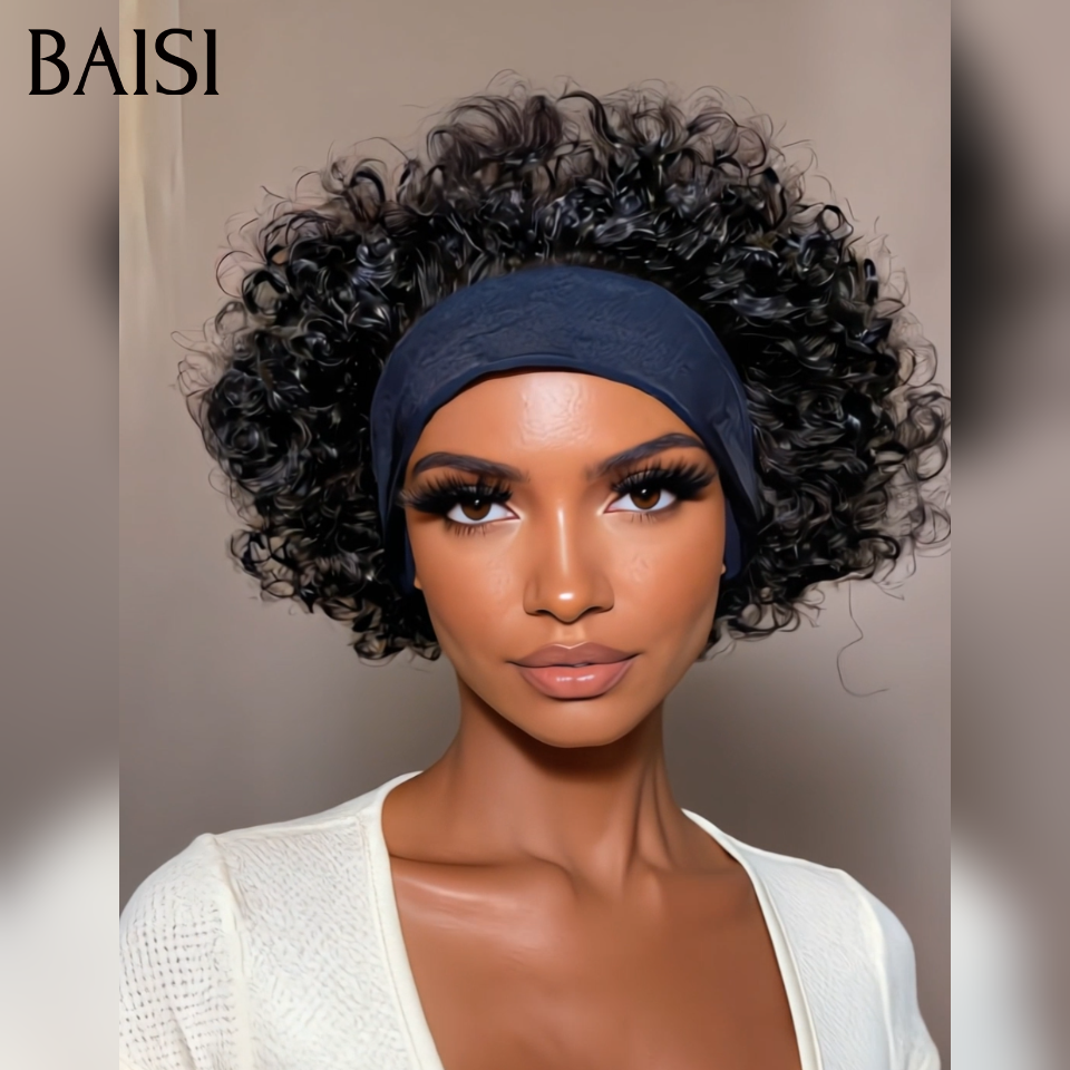 BAISI Perruque Bandeau BOB Bouclée Curly 10 Pouces 79€ Fabriquée A La Machine sans Colle sans lace en 100% Cheveux Humains
